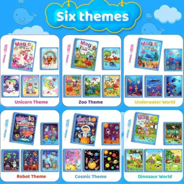 Livro De Água Colorir Infantil Desenhos Mágicos Pintar Com Água + Caneta Mágica - Image 7