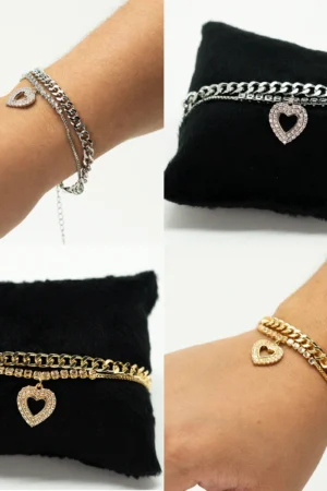 Pulseira Cravejada com pingente Coração