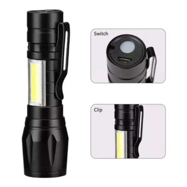 Mini Lanterna Com Led e Zoom Recarregável USB Tática Profissional - Image 6