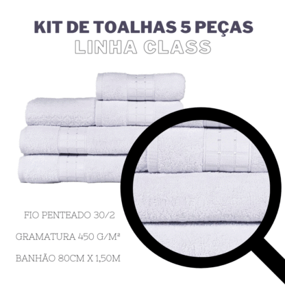 Jogo de Toalha Completo 5 Pçs de Banho, Rosto e Piso Class Branco - Imagem 10