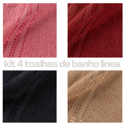 Kit 4 Pçs Toalha de Banho Linea 260g 125x65cm Cores Variadas